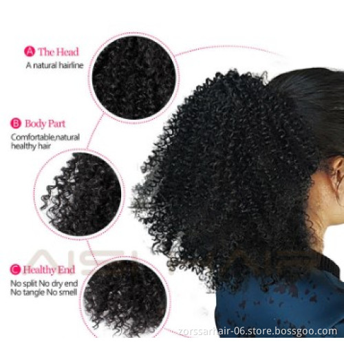 New arrival wrap around ponytail natural virgin human hair afro puff curly hair drawstring ponytail